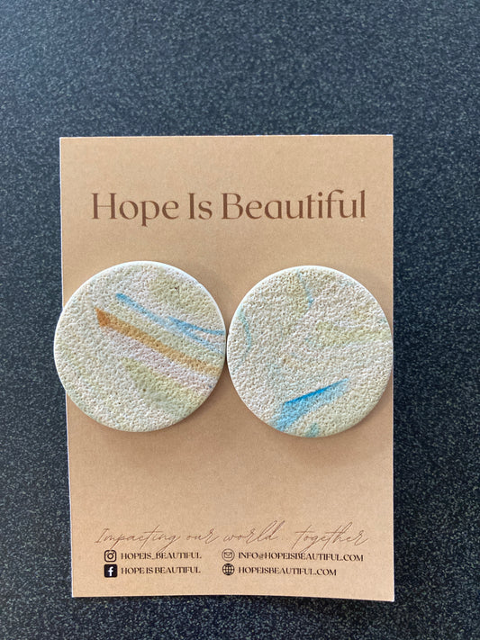 Textured Sage Round Stud Earrings - Limited Edition